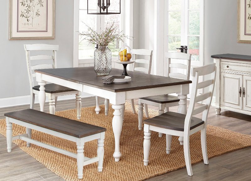 White Brown Dining Table 53, White And Brown Dining Room Set With Bench