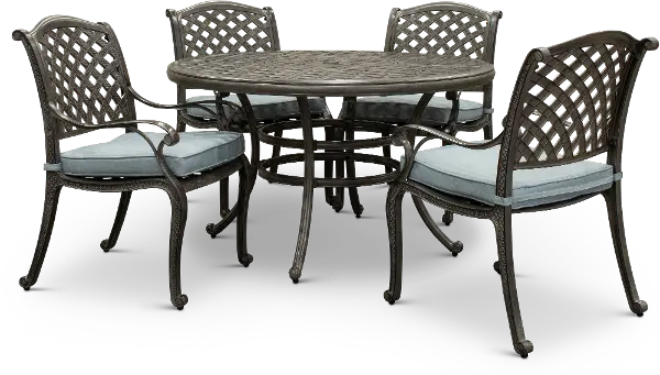 5 Piece Round Patio Dining Set, Gray Metal Outdoor Dining Chairs