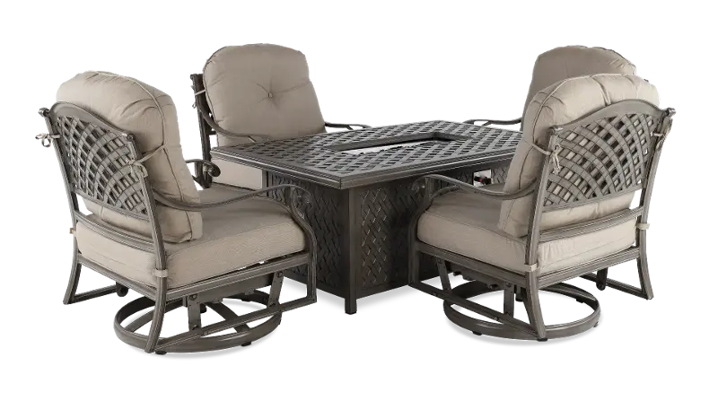 Macan 5 Piece Gray Patio Fire Pit Dining Set