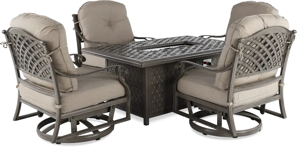 Macan Brown 5-Piece Patio Fire Pit Dining Set-1