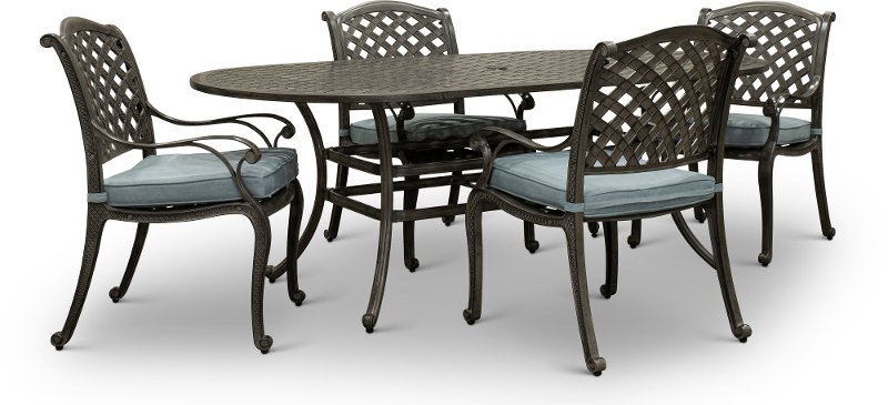 Gray Cast Metal 5 Piece Oval Patio, Oval Wrought Iron Patio Table