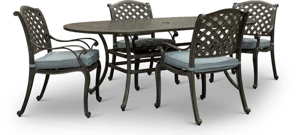 Macan Gray Cast Metal 5 Piece Oval Patio Dining Set-1