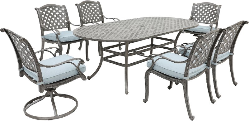 Gray Metal 7 Piece Outdoor Patio Dining, 7 Piece Patio Set With Swivel Chairs