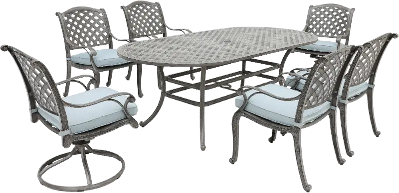 7 Piece Outdoor Patio Dining Set, Gray Metal Outdoor Dining Chairs