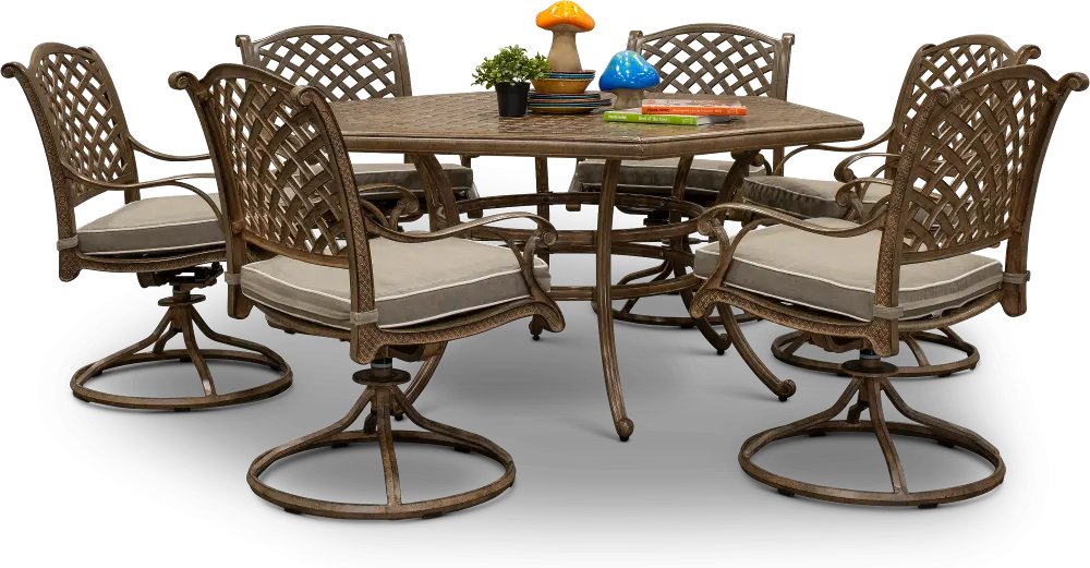Traditional Brown 7 Piece Patio Dining Set - Castle Rock-1