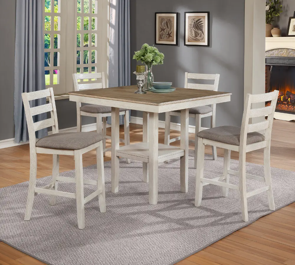 White Oak 5 Piece Counter Height Dining Set - Tahoe White-1