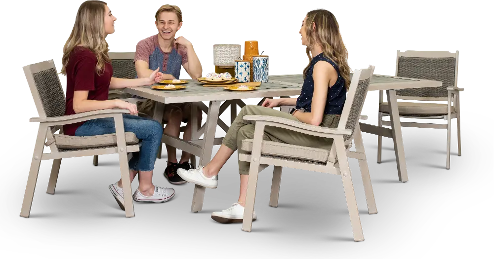 5PC:LKHOUSE/TBL,4AC White Washed 5 Piece Patio Dining Set - Lake House-1