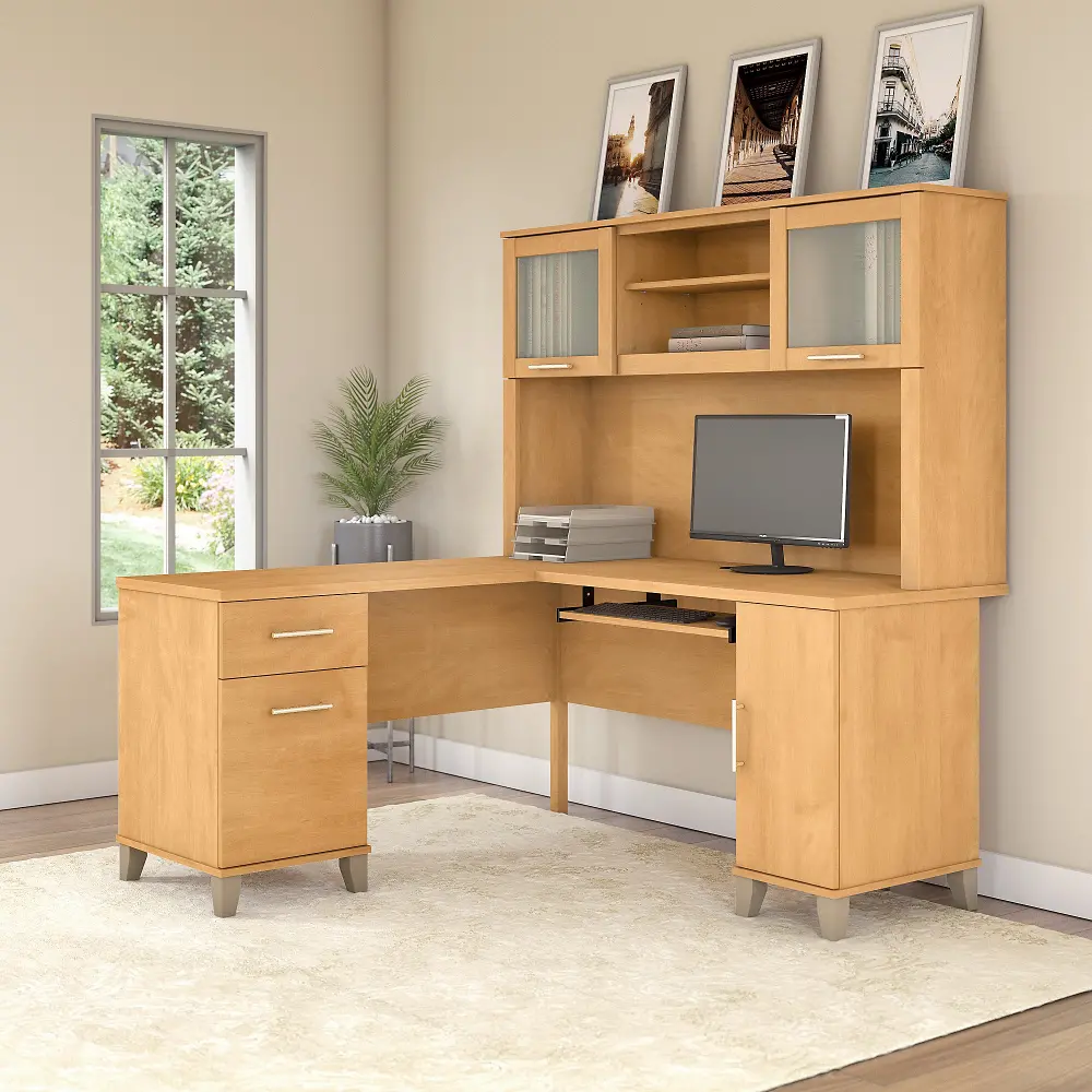 SET002MC Maple L Shaped Computer Desk with Hutch - Somerset-1
