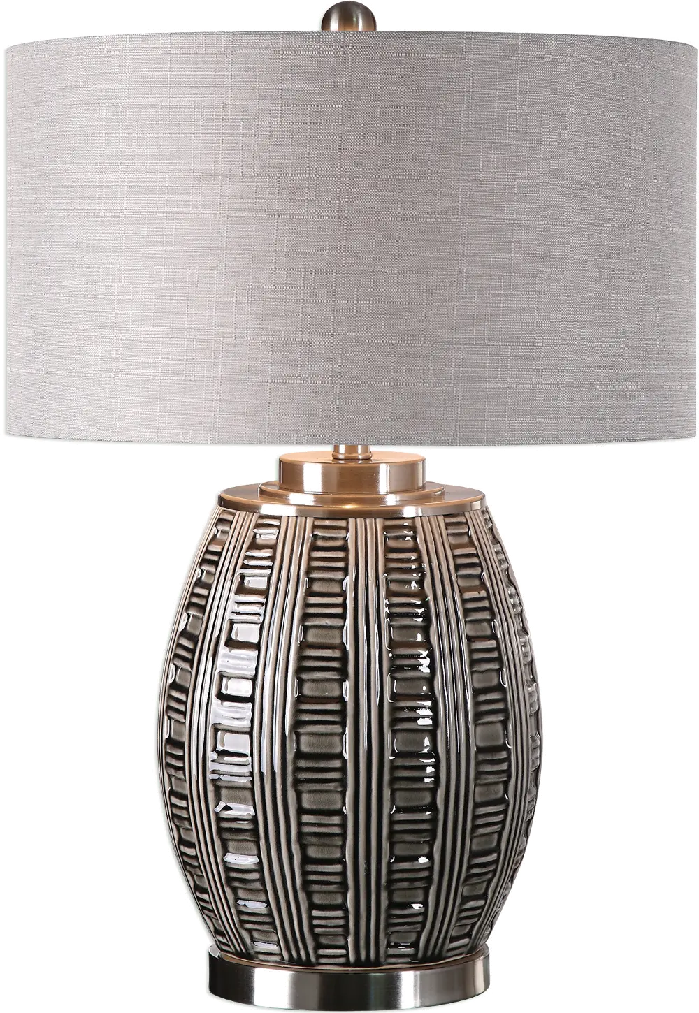 Ceramic Weave Pattern Table Lamp with Nickel Details-1
