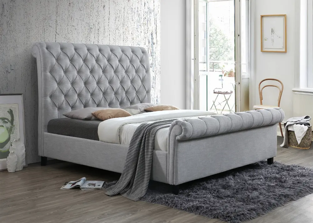 Kate Traditional Gray Queen Upholstered Bed-1
