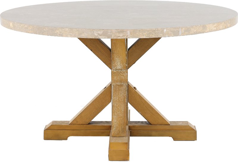 Rustic Marble and Wood X-Base Round Dining Table - Bridgend