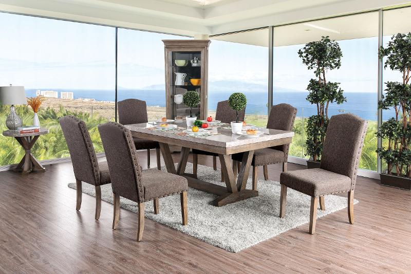 Marble And Wood Trestle 5 Piece Dining, Marble Patio Table And Chairs