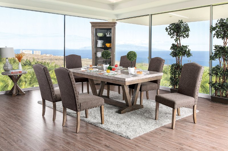 Marble and Wood Trestle 5 Piece Dining Set - Bridgend