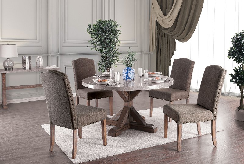 Bridgend Brown Round 5 Piece Dining Set, Rustic Round Dining Room Table And Chairs
