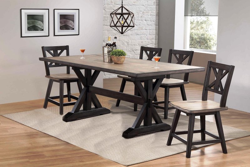 Orlando Farmhouse Sand And Black 5, Black Wood Dining Room Table And Chairs