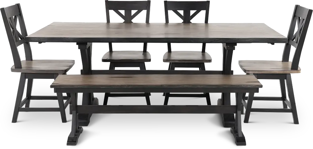 Orlando Farmhouse Sand and Black 6 Piece Dining Set with Bench-1