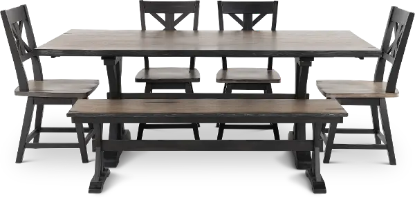Orlando Farmhouse Sand And Black 6 Piece Dining Set With Bench Rc Willey 6 Piece Dining Set With Bench, What Size Bench For 78 Inch Tablet Screen