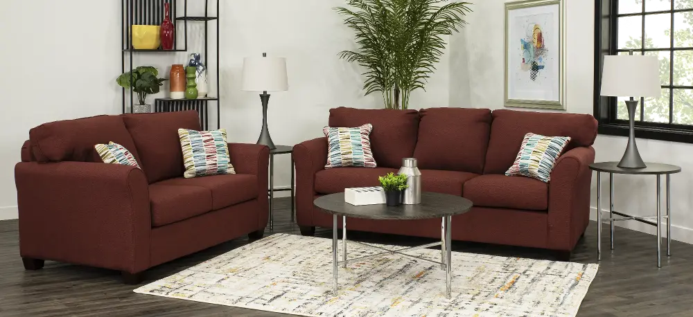 Wall St. Red 7 Piece Living Room Set with Sofa Bed-1
