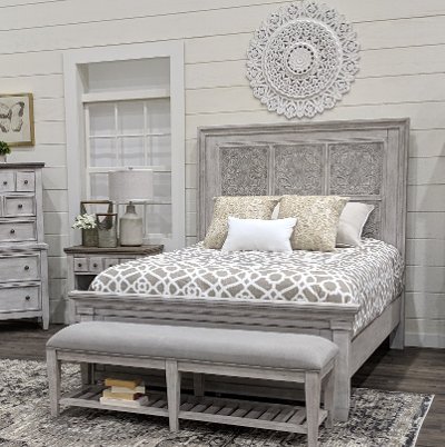 Classic Country Antique White Queen Bed, Antique White Queen Bed Frame