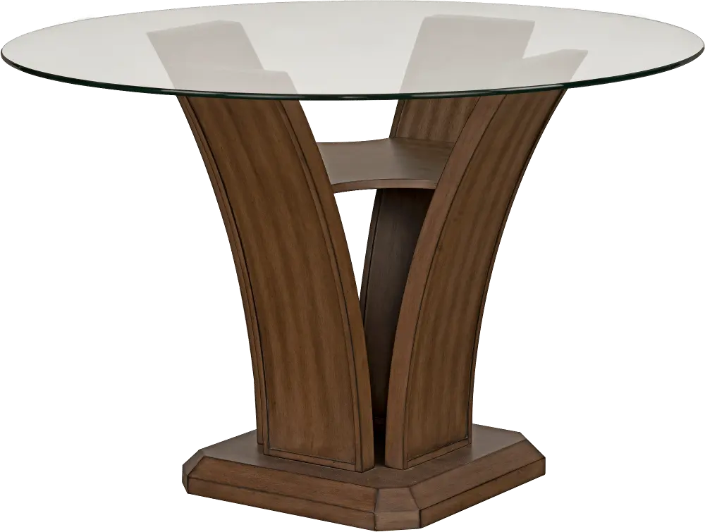 Walnut and Glass Round Counter Height Dining Room Table - Zayden-1
