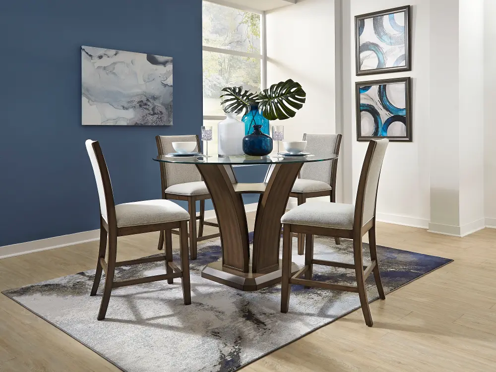 Walnut and Glass 5 Piece Counter Height Dining Set - Zayden-1