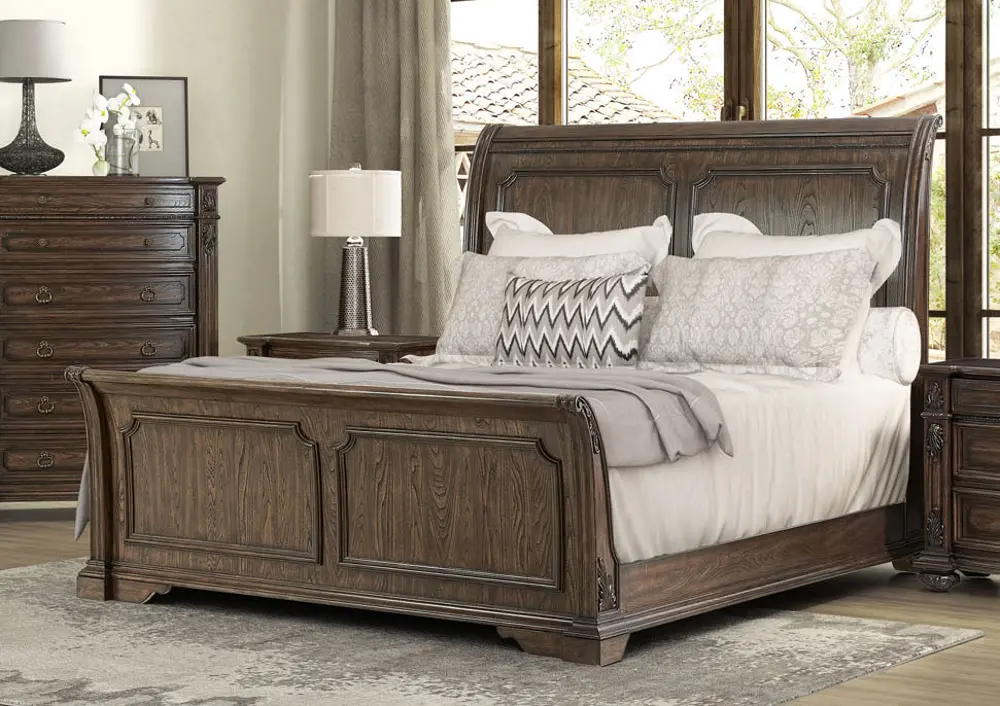 Traditional Brown Queen Sleigh Bed - Tuscany Pointe-1