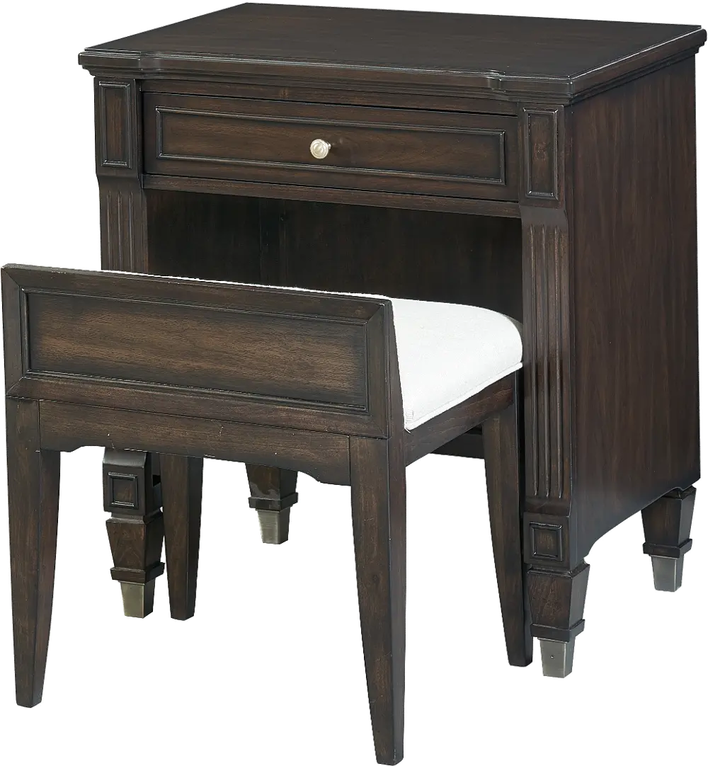 Walnut Brown Vanity Nightstand with Stool - Valley View-1