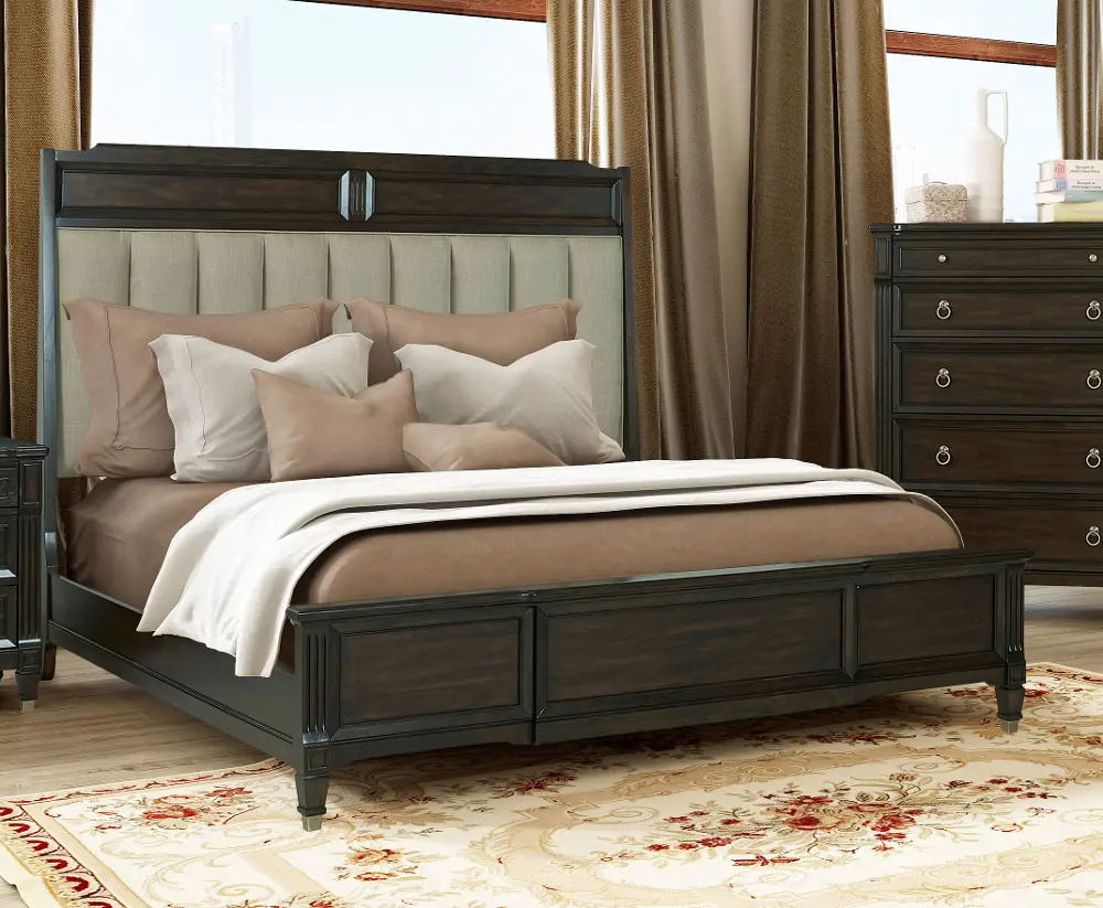 Traditional Walnut Brown Queen Upholstered Bed - Valley View-1