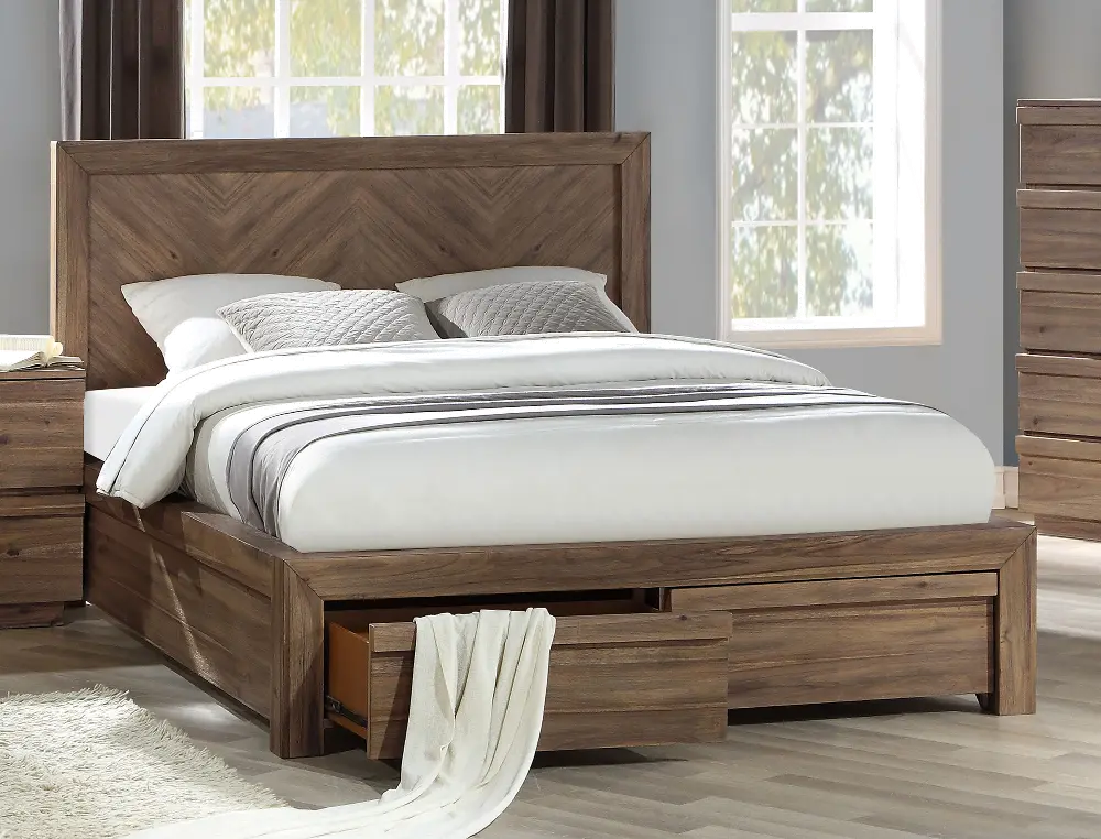 Modern Natural Acacia Queen Storage Bed - Hayden-1