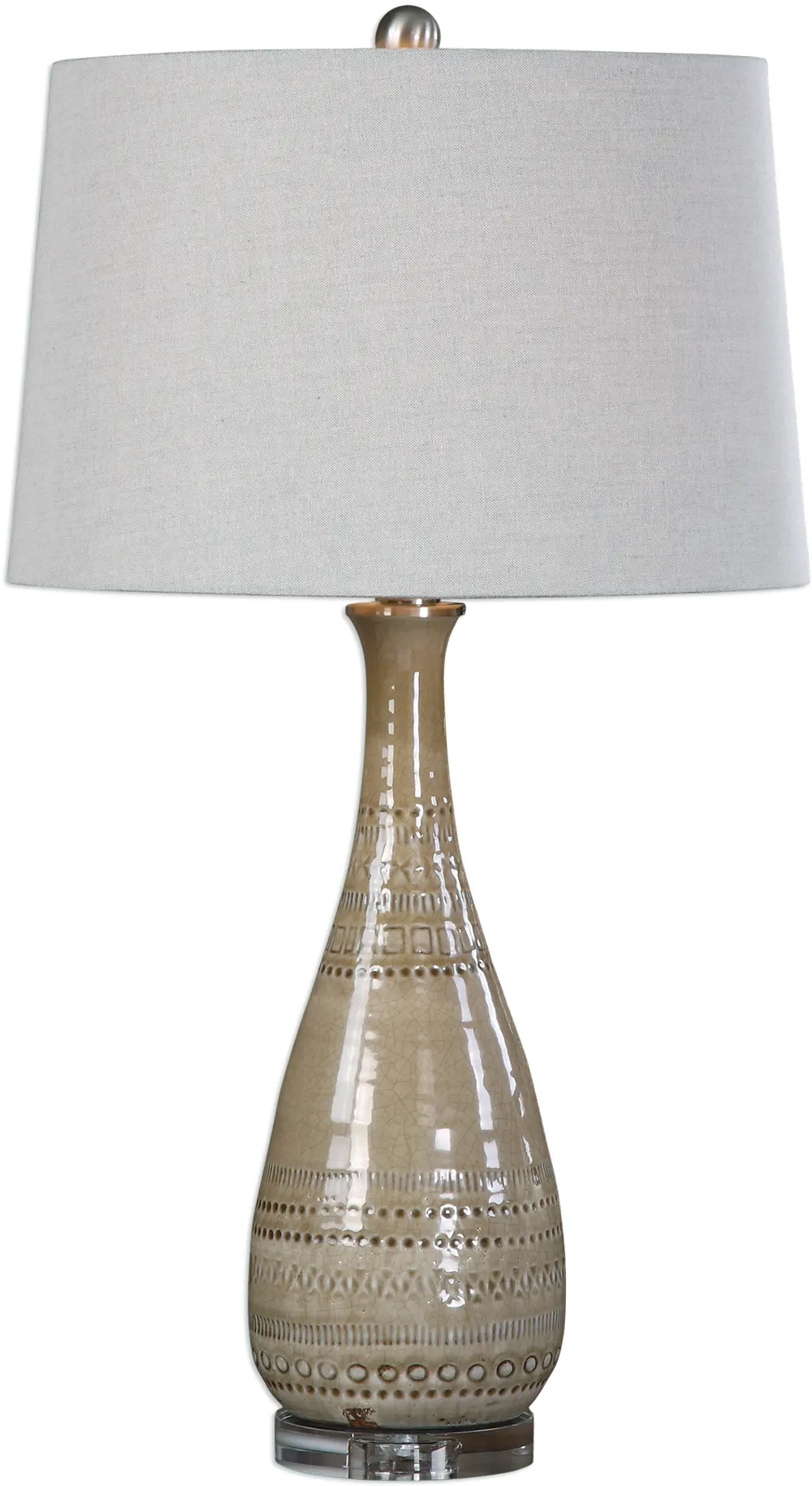 Light Taupe Ceramic Table Lamp with Brushed Nickel Details-1