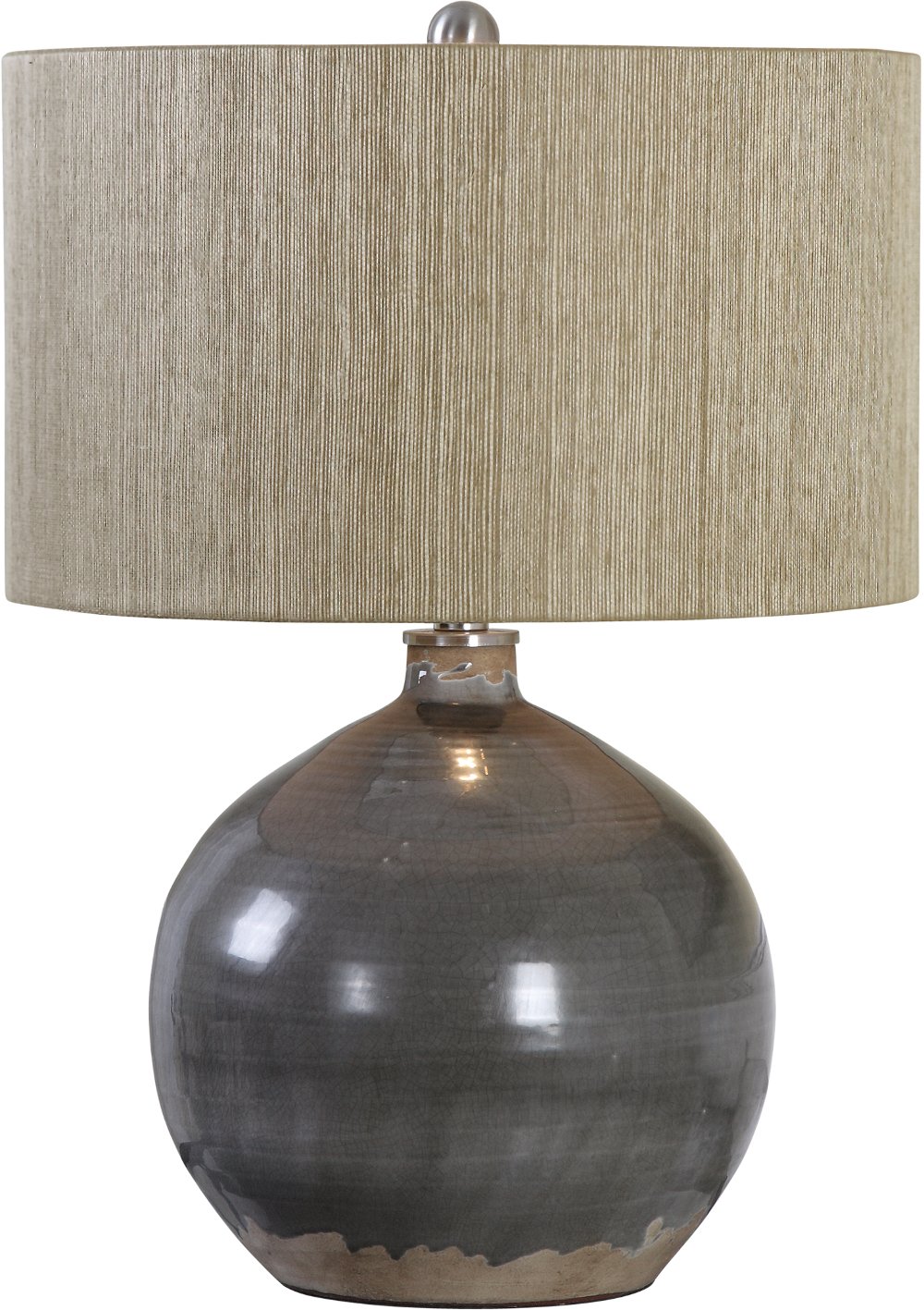 Charcoal Gray Ceramic Table Lamp with Nickel Accents