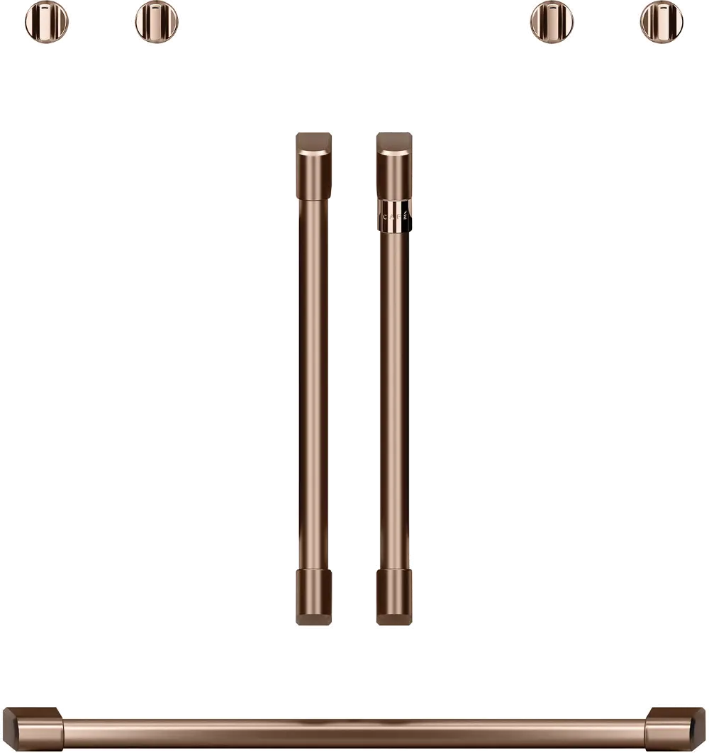 CXWDFHKPMCU Cafe Brushed Copper Bar Handle and Knob Kit for French Door Double Wall Oven-1