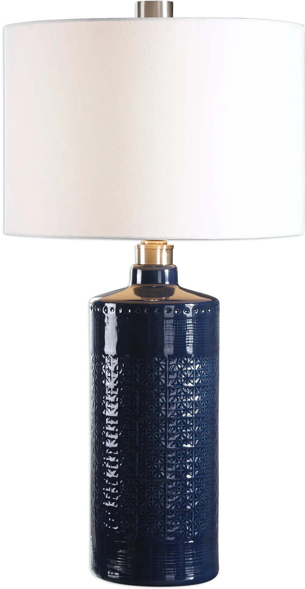 Royal Blue Ceramic Table Lamp with Nickel Plated Details-1