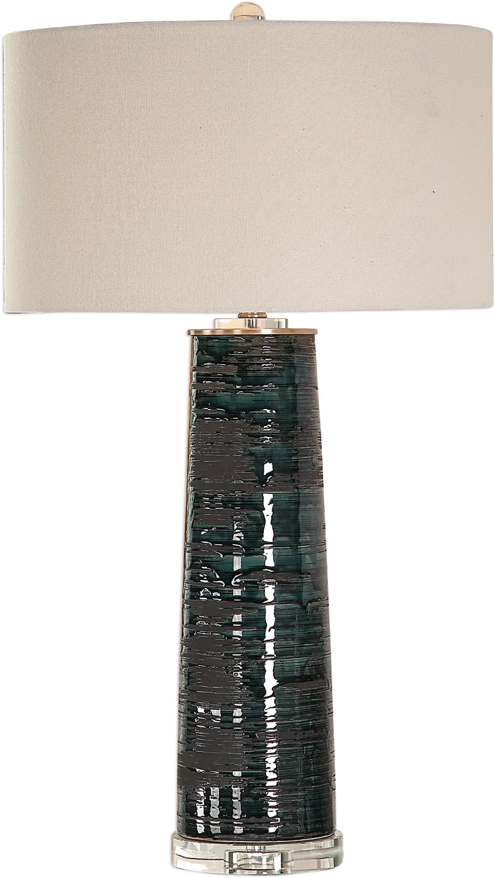 Aged Teal Glaze Table Lamp with Black and Crystal Accents-1
