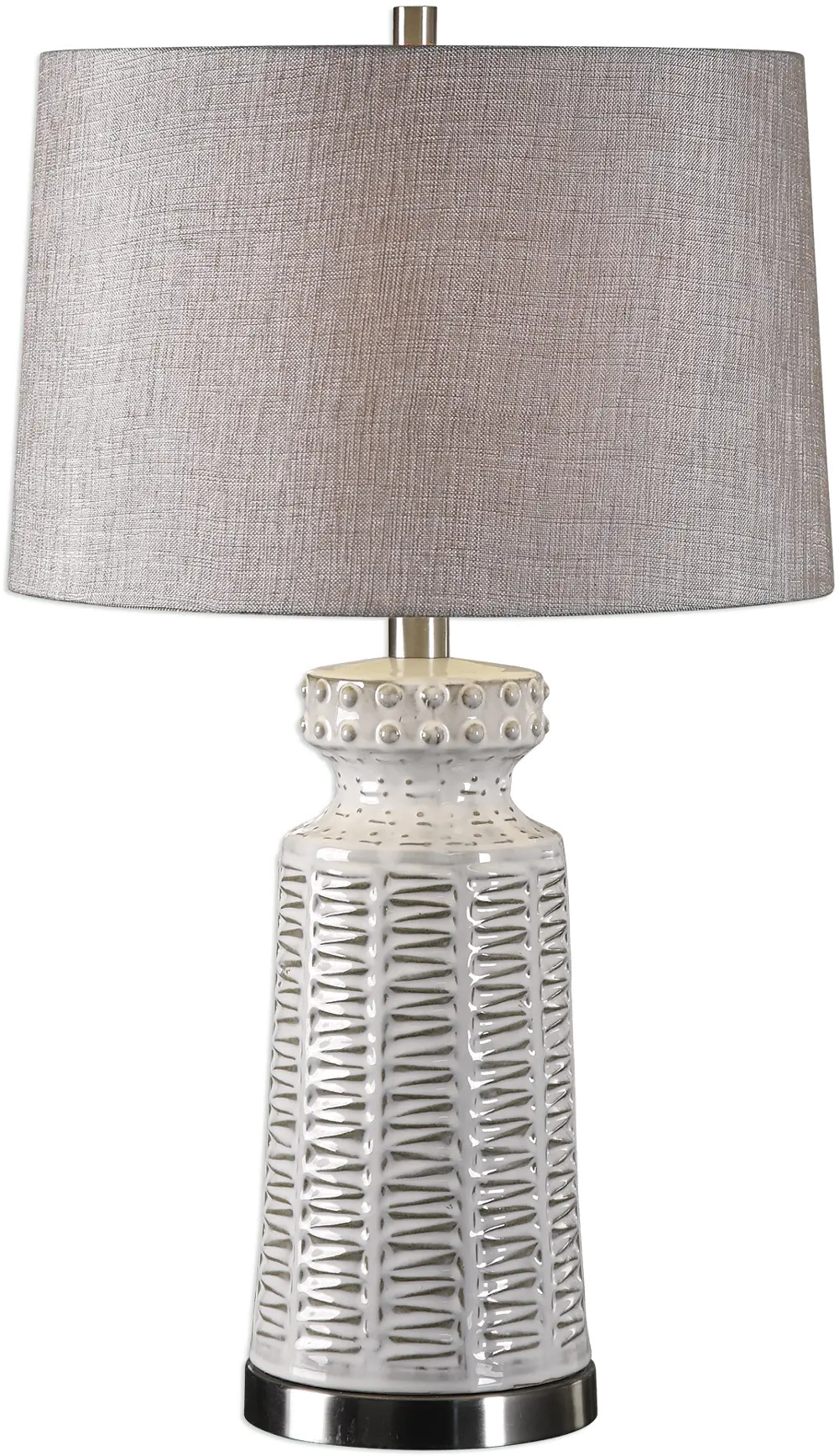 Distressed and Glossed White Glaze Ceramic Table Lamp-1