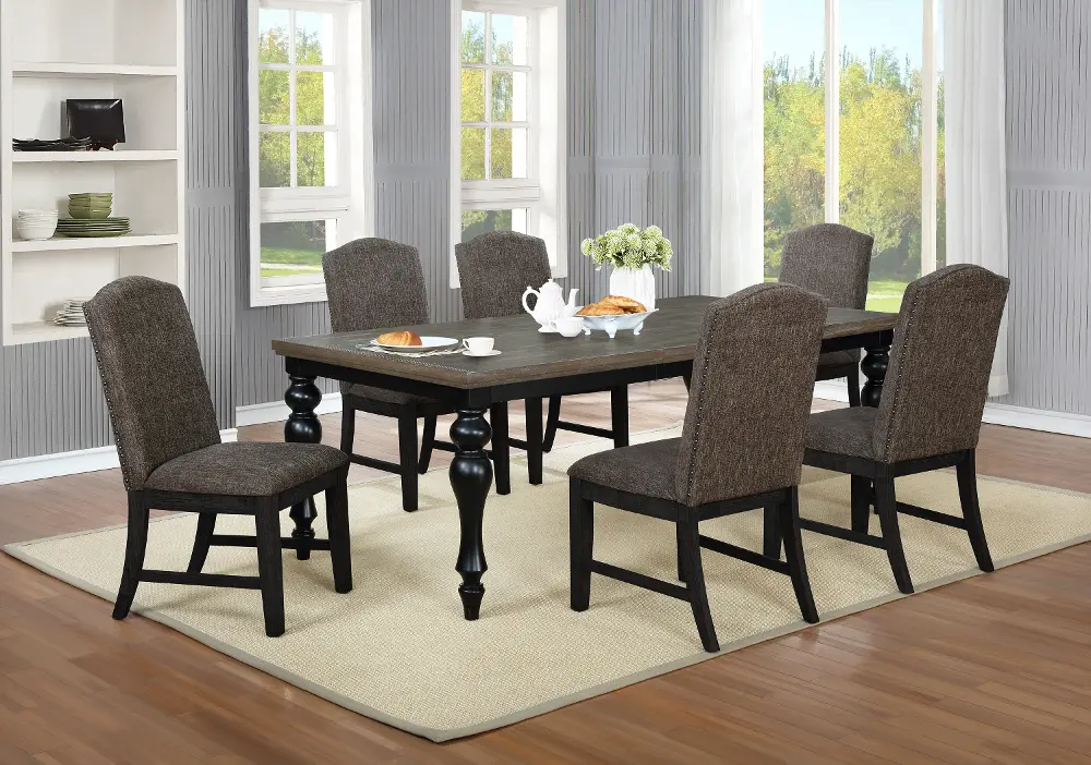 Black and Brown 5 Piece Dining Set with Upholstered Chairs - Mariella-1
