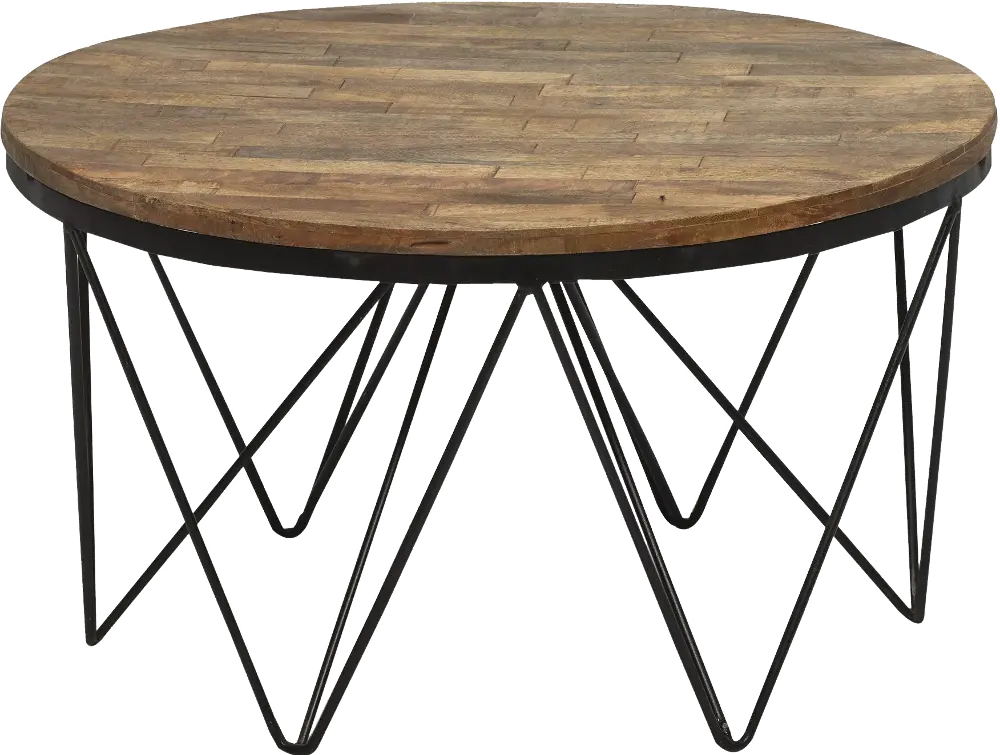 Aubrey Reclaimed Wood Round Coffee Table with Hairpin Metal Legs-1