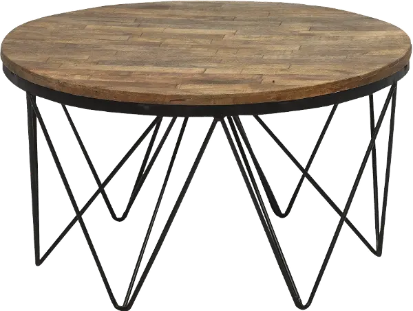 Aubrey Reclaimed Wood Round Coffee, Circle Wood And Metal Coffee Table