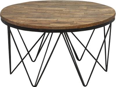 Reclaimed Wood Round End Table With, Round Side Table Wood Top Metal Legs