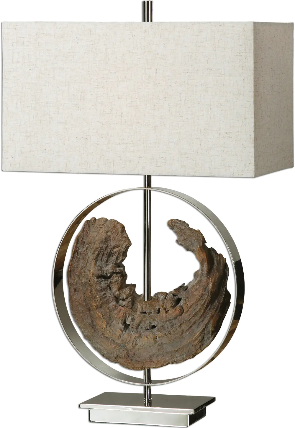 Faux Driftwood and Polished Nickel Plated Metal Table Lamp-1