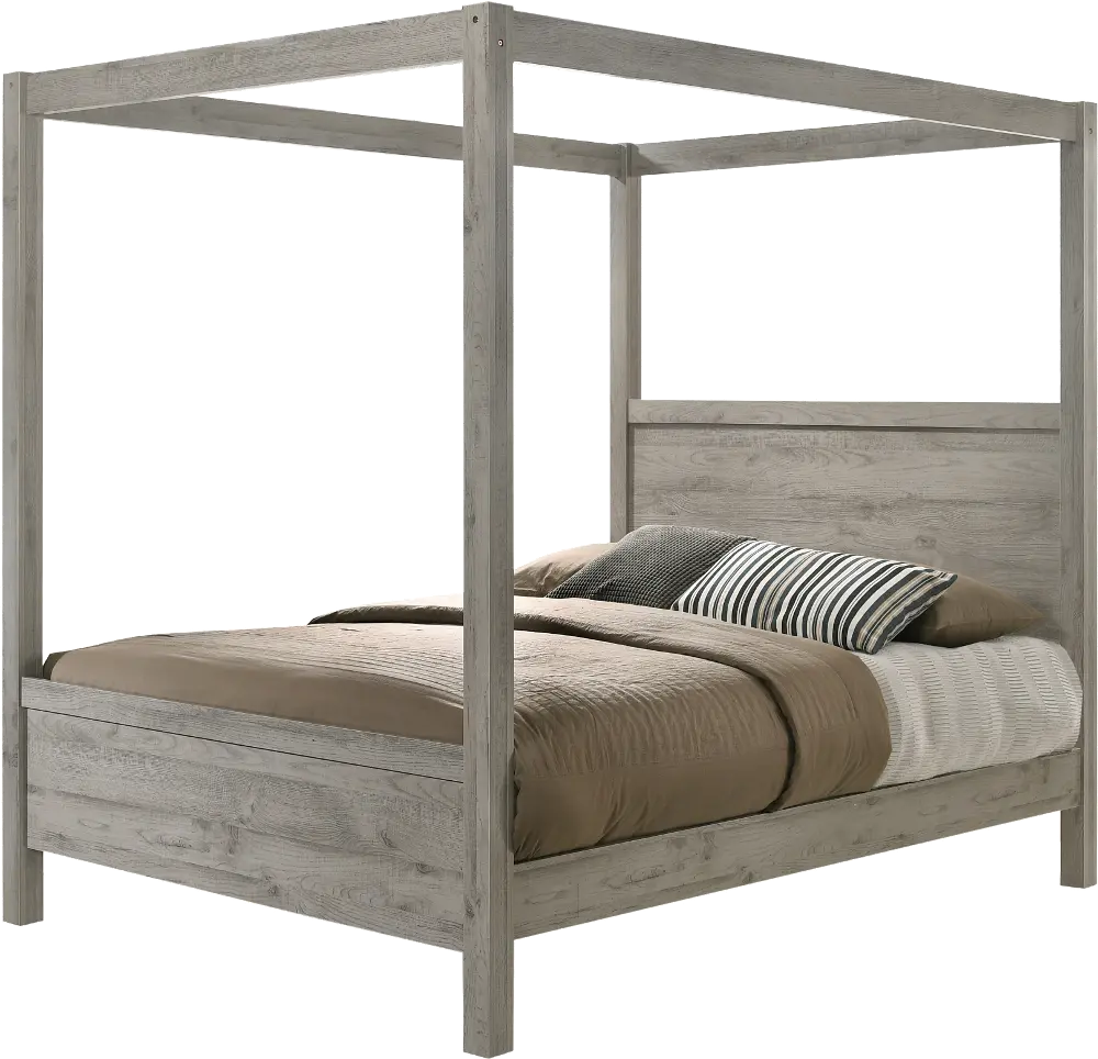Modern Light Gray Full Canopy Bed - Alix-1