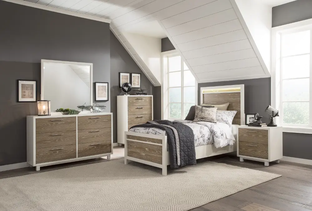 White and Oak 4 Piece Twin Bedroom Set - Brampton-1