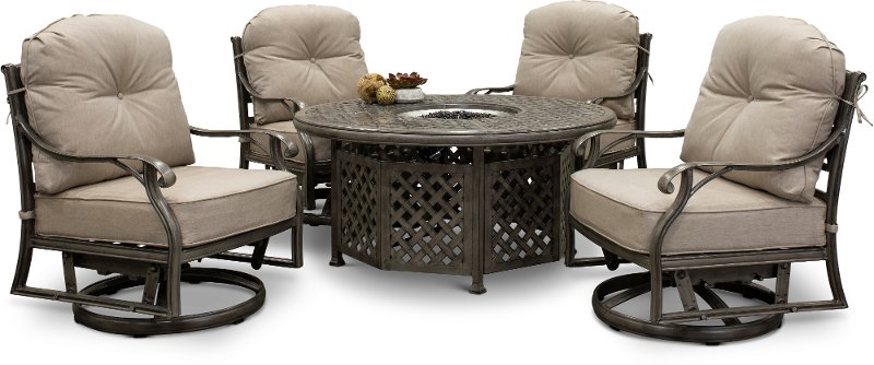 5 Piece Patio Fire Pit Set Macan Rc, Patio Table With Swivel Rocking Chairs