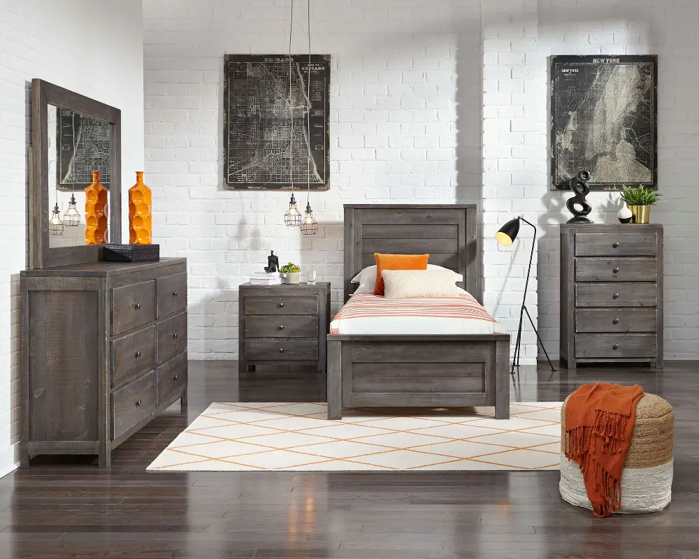 Rustic Charcoal Gray 4 Piece Twin Bedroom Set - Wheaton-1