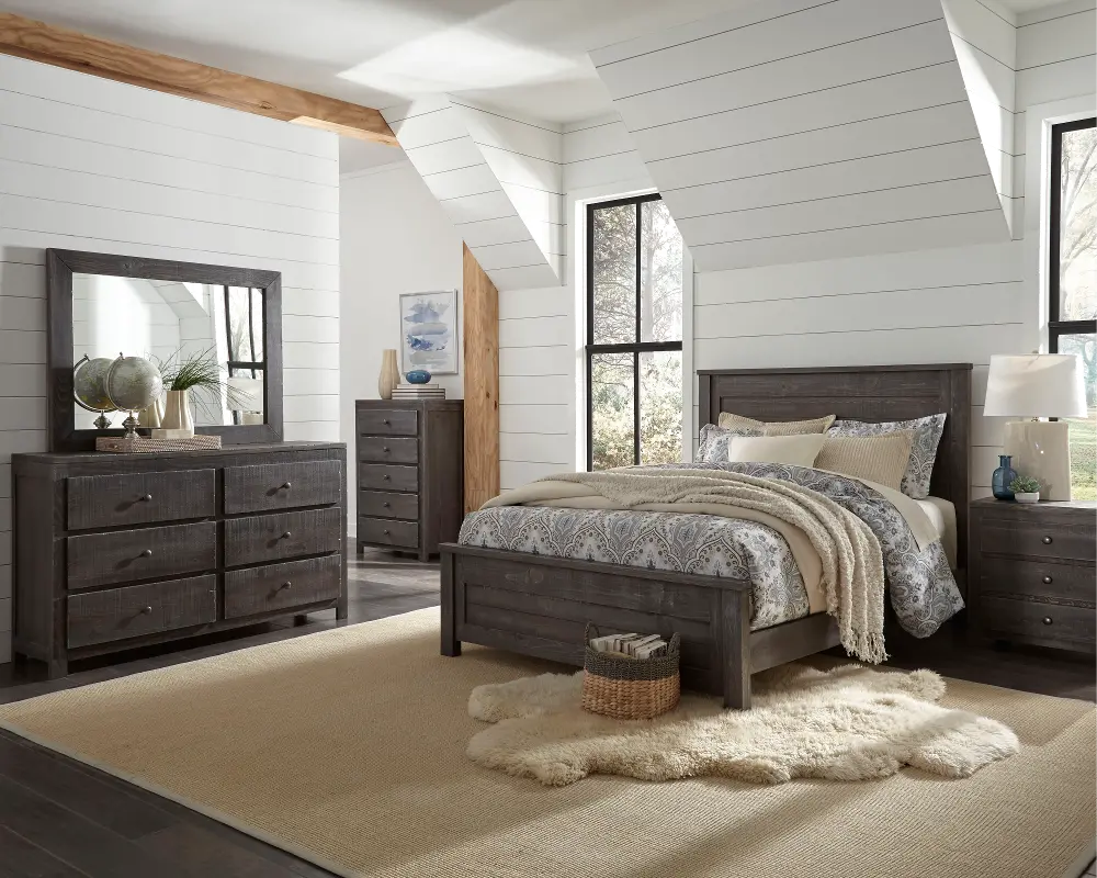 Rustic Charcoal Gray 4 Piece Full Bedroom Set - Wheaton-1