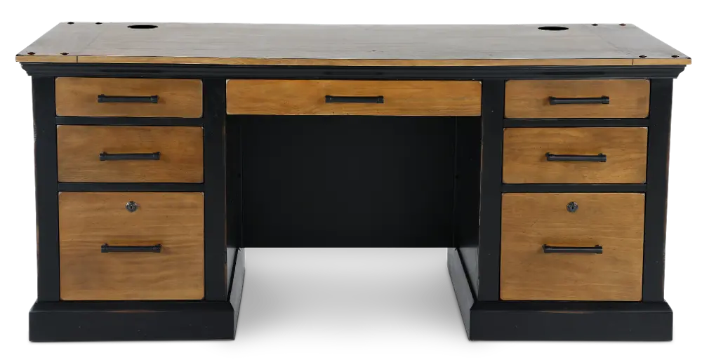 Toulouse Brown and Black Double Pedestal Desk-1