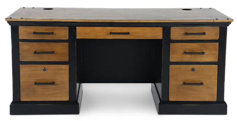 Toulouse Brown and Black Double Pedestal Desk