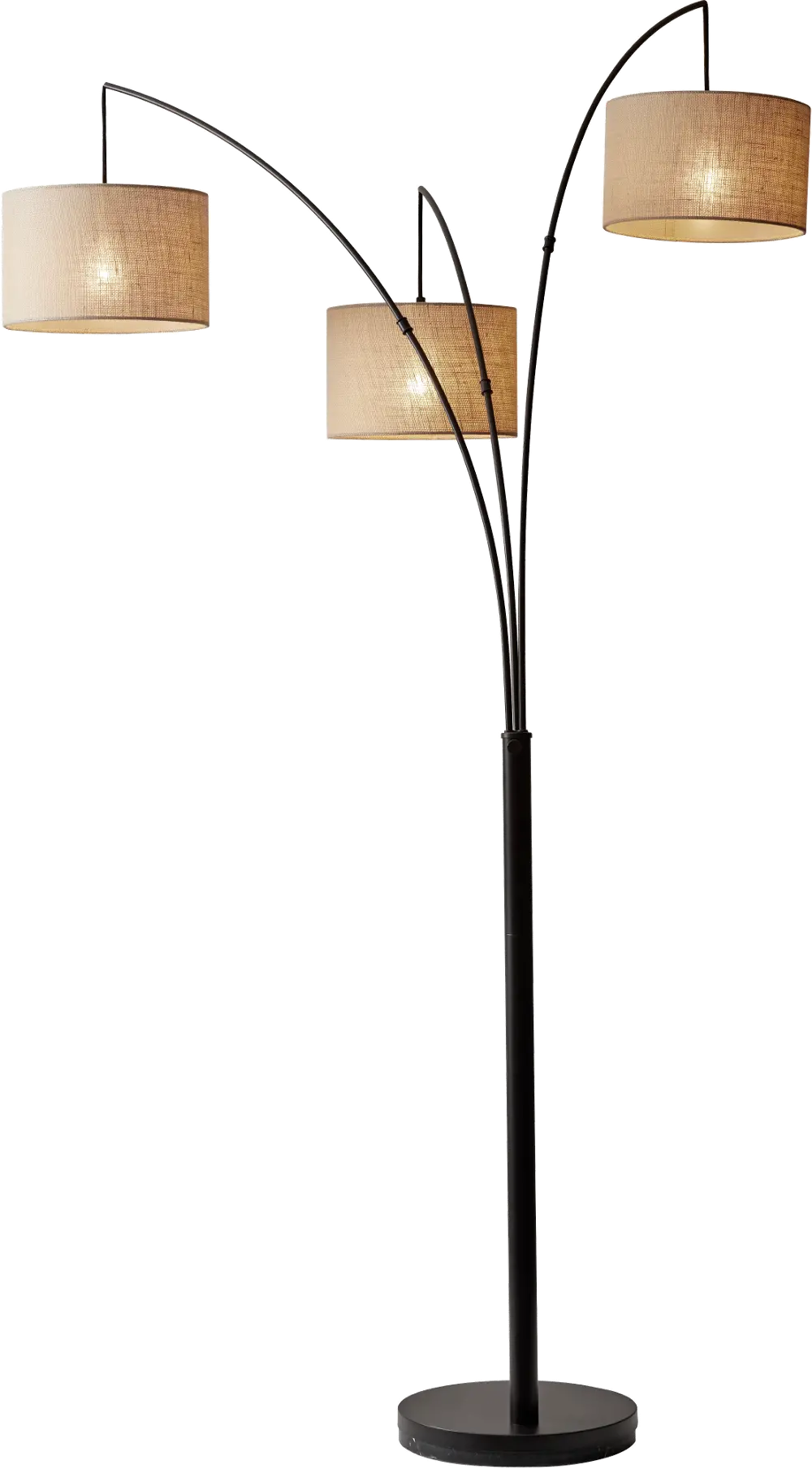 Antique Bronze Arc Floor Lamp with Burlap Shades-1