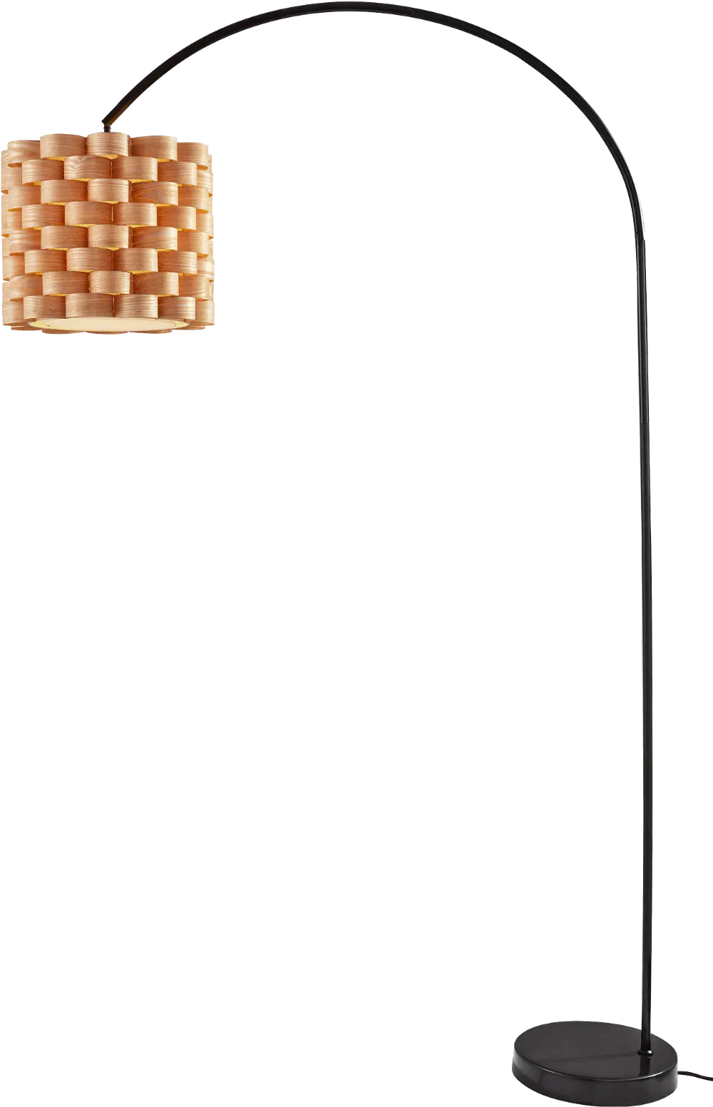 Matte Black Arc Floor Lamp with 3D Woven Shade-1