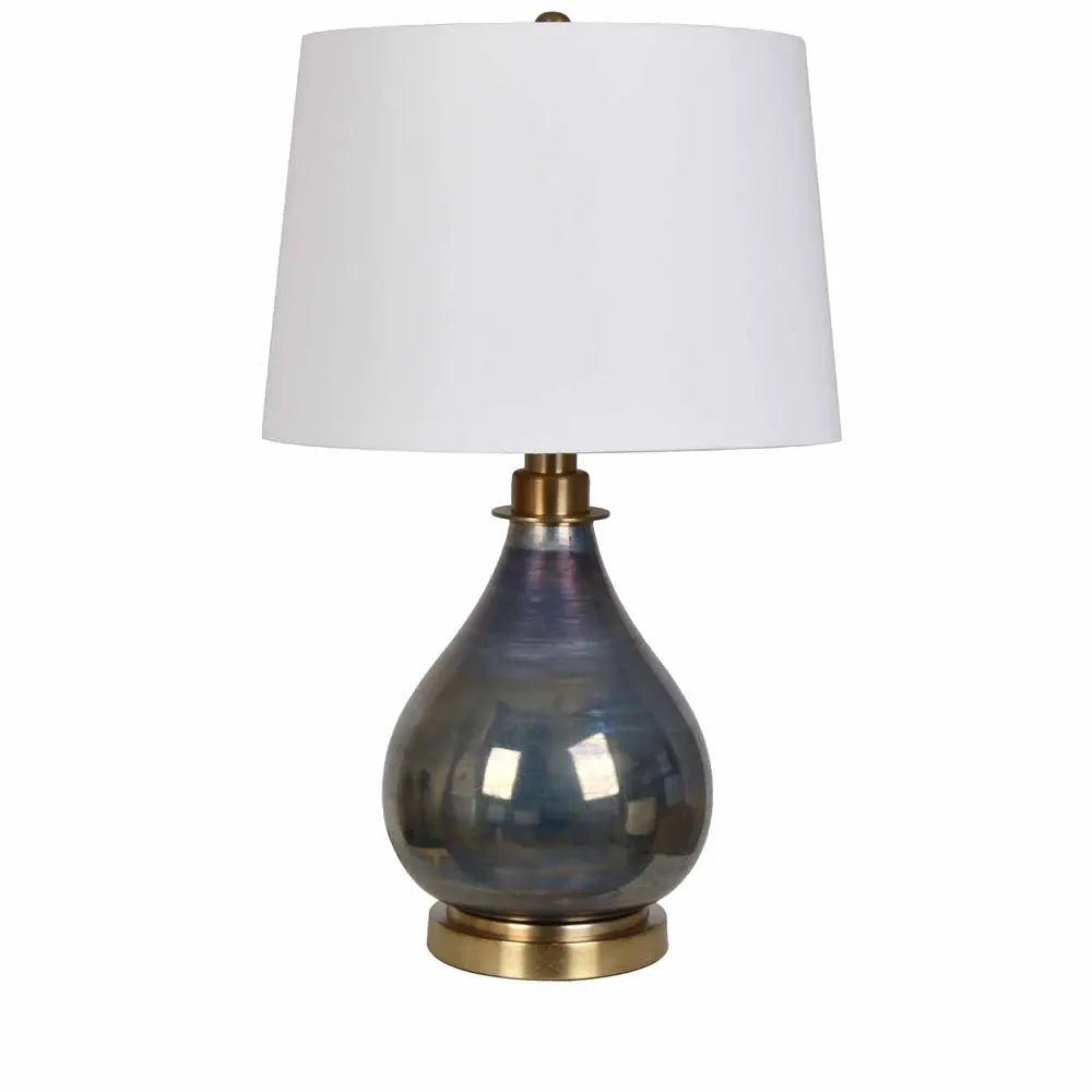 28 Inch Gray Cone Ceramic Table Lamp with Gold Accents-1